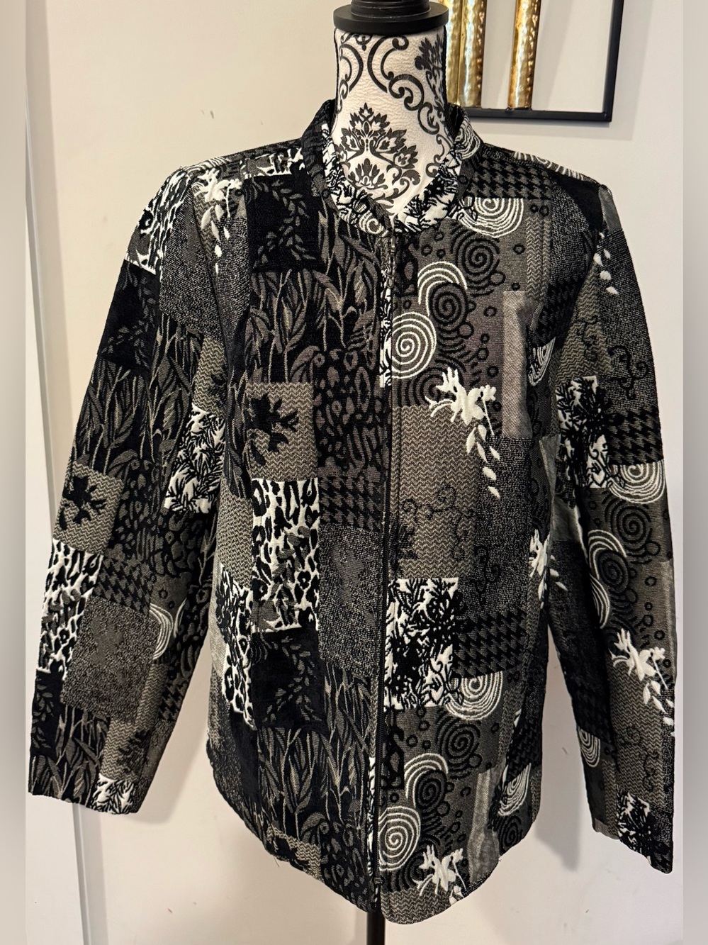 Susan Graver Black & Gray Patchwork-Pattern Women's Jacket